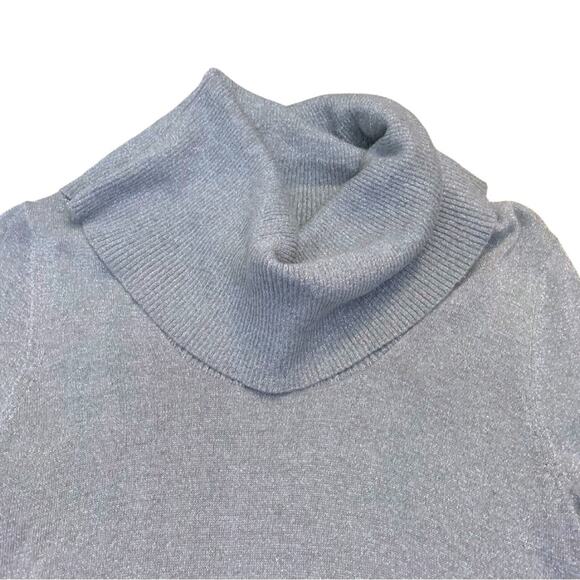 Michael Kors Turtleneck Cowl Long Sleeve Metallic Silver Gray Sweater Small - Picture 2 of 11